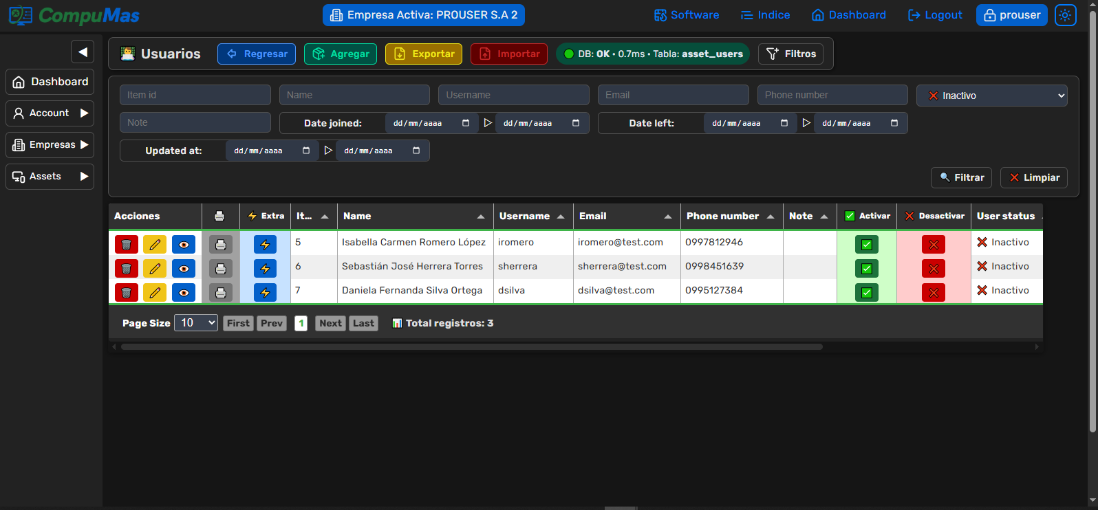 Exportación de datos