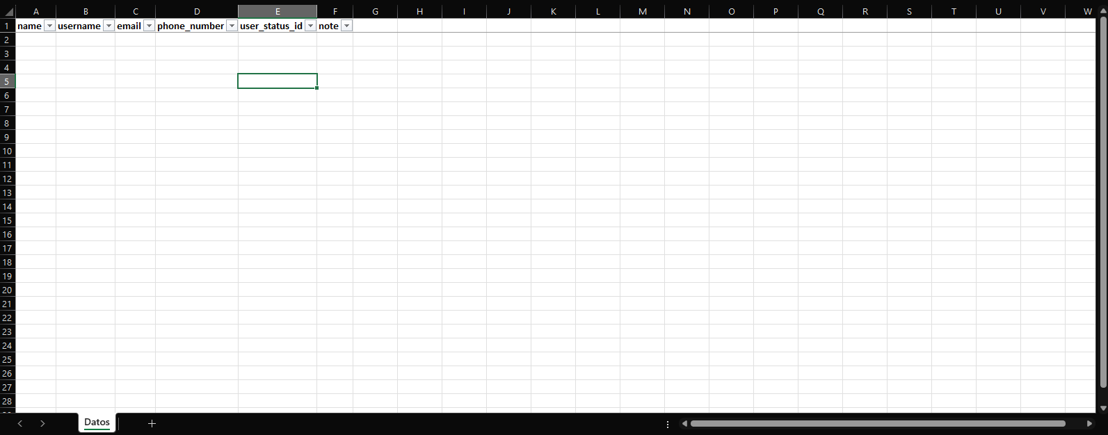 Template Importación